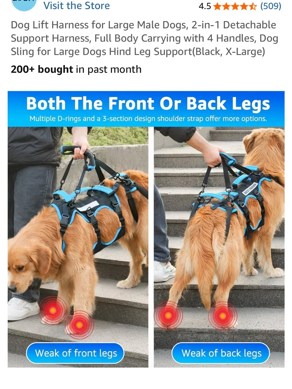 BNIB Lafoty Full-Body Dog Lift Harness with Rear Support Handles XL
